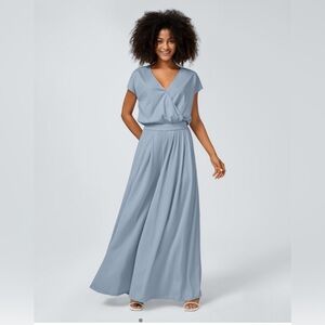 NWT Halara V Neck Short Sleeve Side Pocket Wide Leg Flowy Waffle Casual Jumpsuit